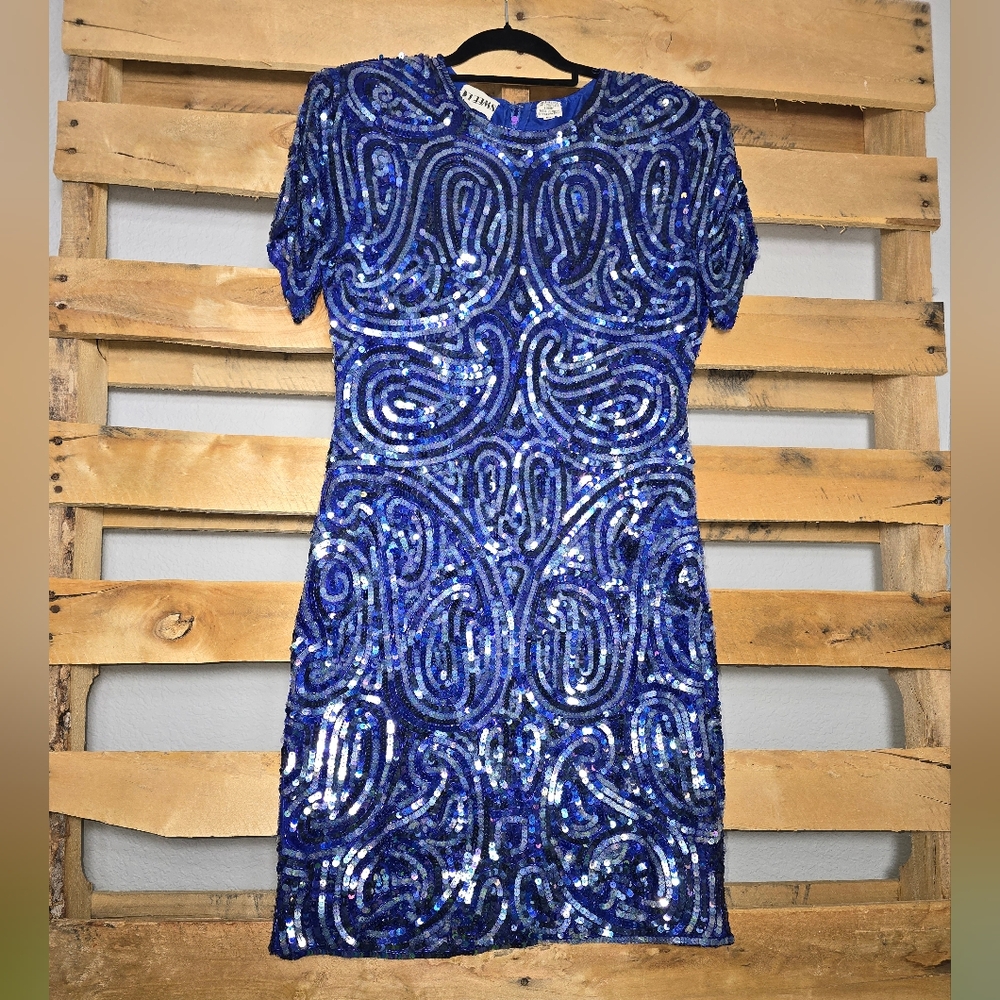 Vintage Swee Lo Blue Sequin Dress Size:M